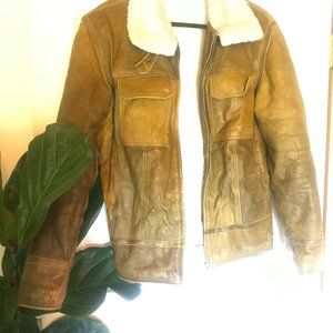 Leather shearling bomber jacket